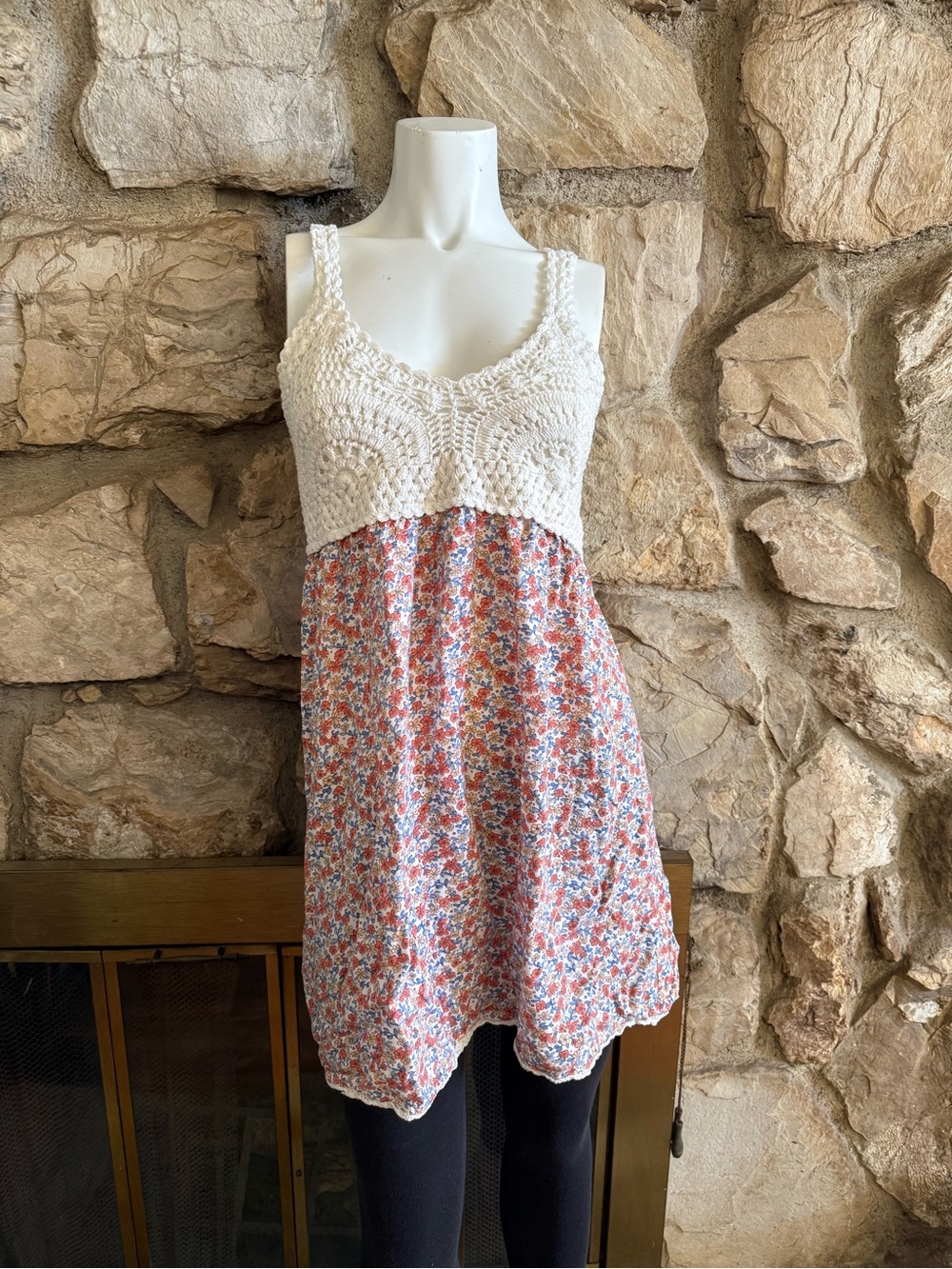 Jessica Simpson Cream Crochet Bodice Floral Sundress